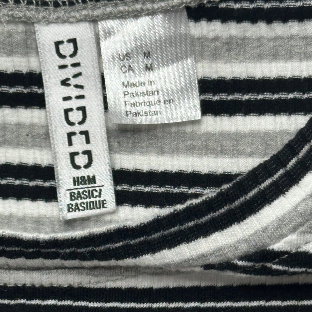 H&M Divided Black Gray & White Striped Ribbed Crop Top Size M - Picture 12 of 12